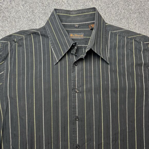Ben Sherman Striped Long Sleeve Button Shirt Black Yellow White XL - Picture 1 of 7